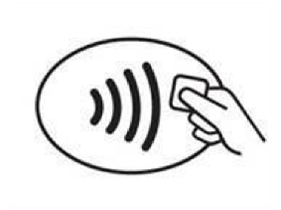 Contactless Symbol: A hand holding a card against a wifi symbol within an oval